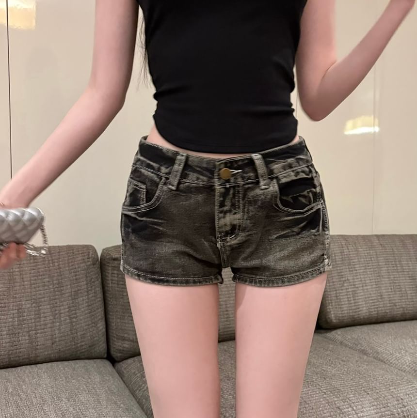 Rise Low Pants Washed Denim Hot