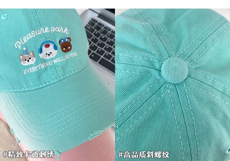 Distressed Baseball Cap Embroidered Cartoon