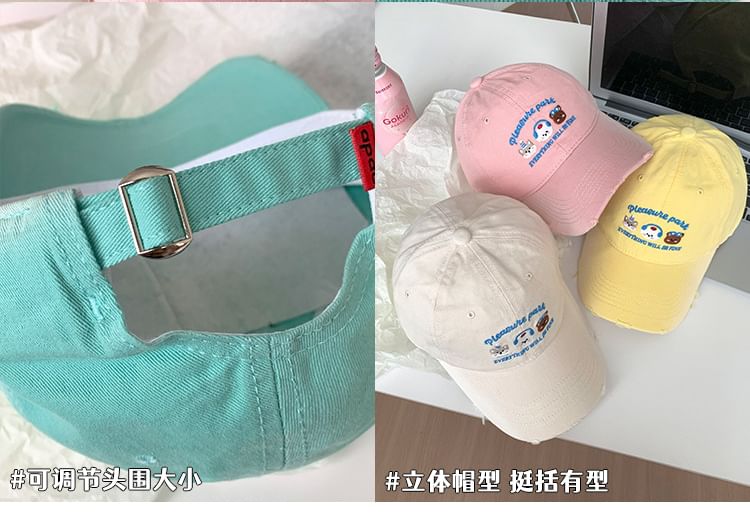 Distressed Baseball Cap Embroidered Cartoon