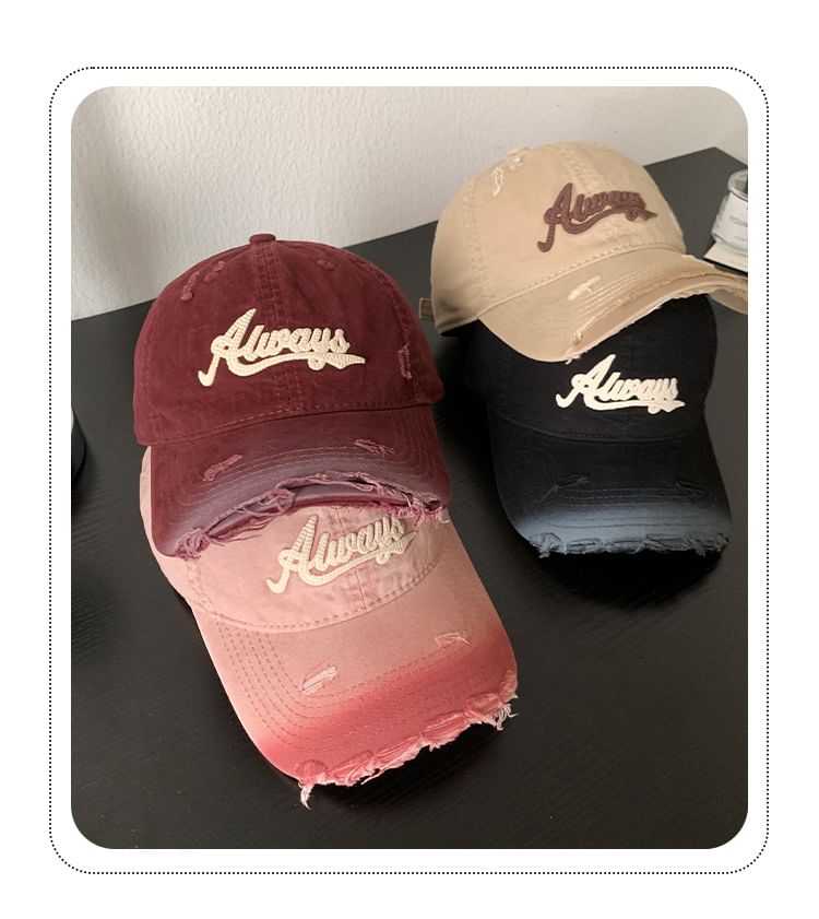 Lettering Applique Distressed Cap Baseball