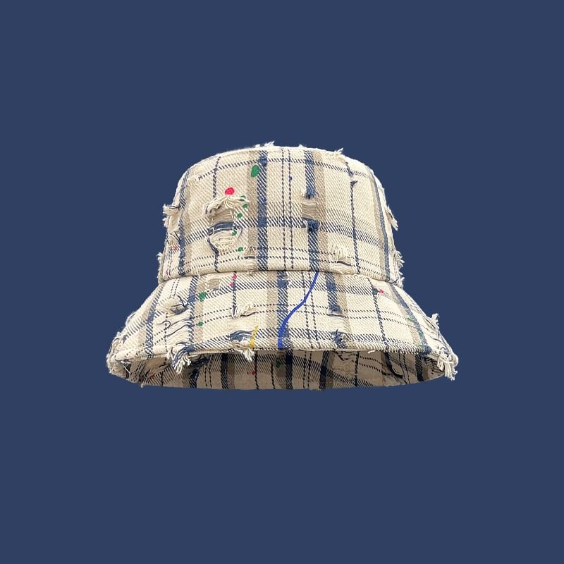 Hat Plaid Distressed Bucket