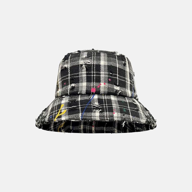 Hat Plaid Distressed Bucket