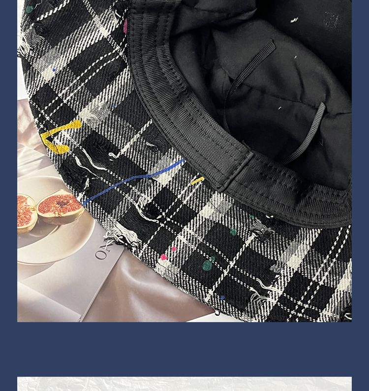 Hat Plaid Distressed Bucket