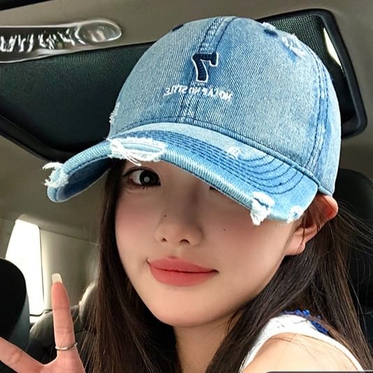 Cap Distressed Embroidered Lettering Baseball