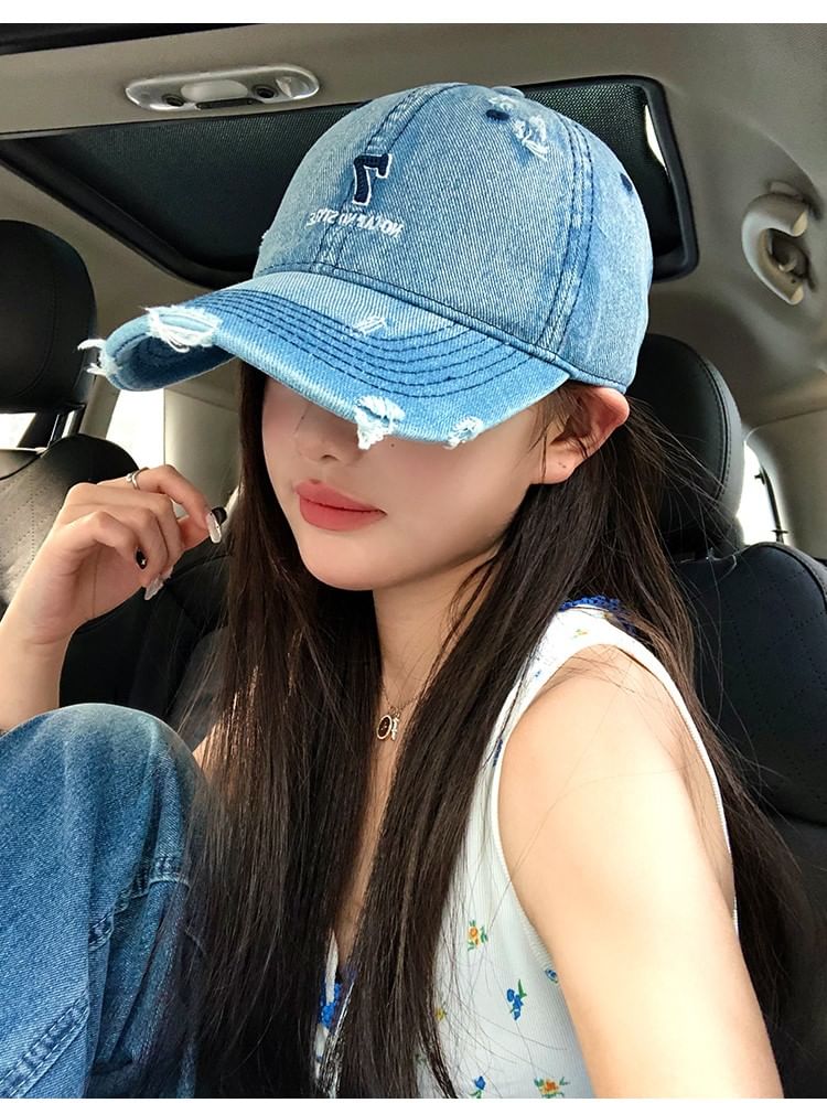 Cap Distressed Embroidered Lettering Baseball