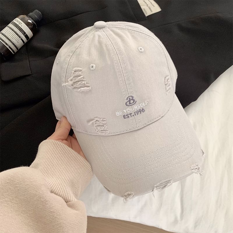 Lettering Embroidered Baseball Distressed Cap