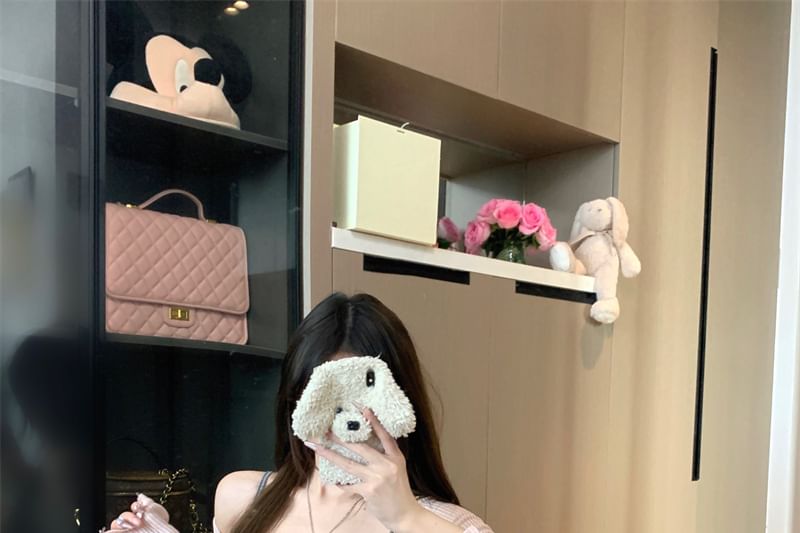 Mini Top Long-Sleeve Trim Neck Strap Spaghetti Bow / Bodycon Plain Dress Lace Knit Scoop