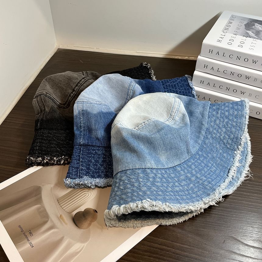 Denim Bucket Distressed Hat