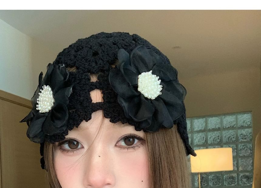 Knit Hat Floral Bonnet