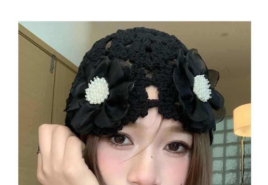 Knit Hat Floral Bonnet