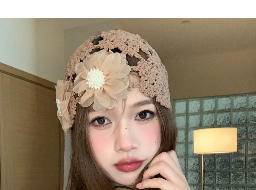 Knit Hat Floral Bonnet
