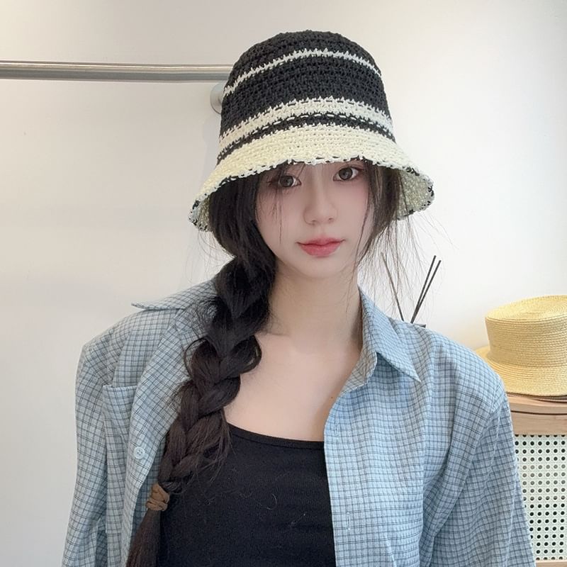 Striped Bucket Knit Hat