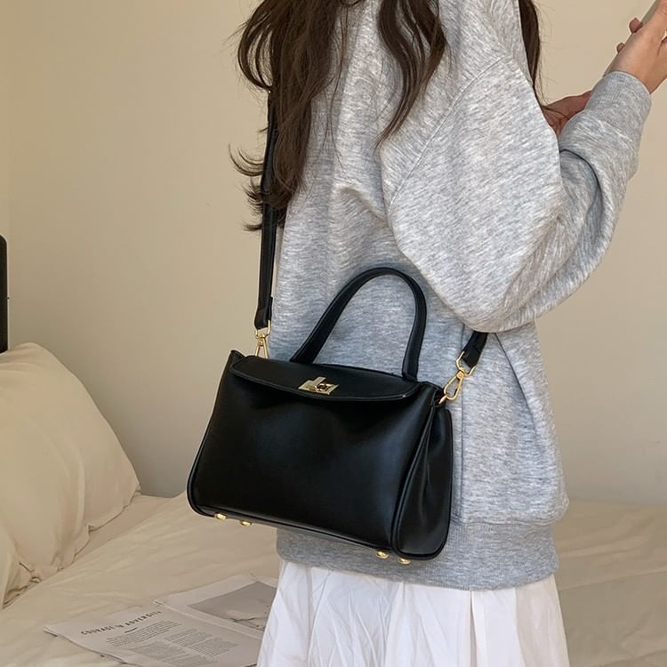 Leather Twist Crossbody Lock Faux Bag