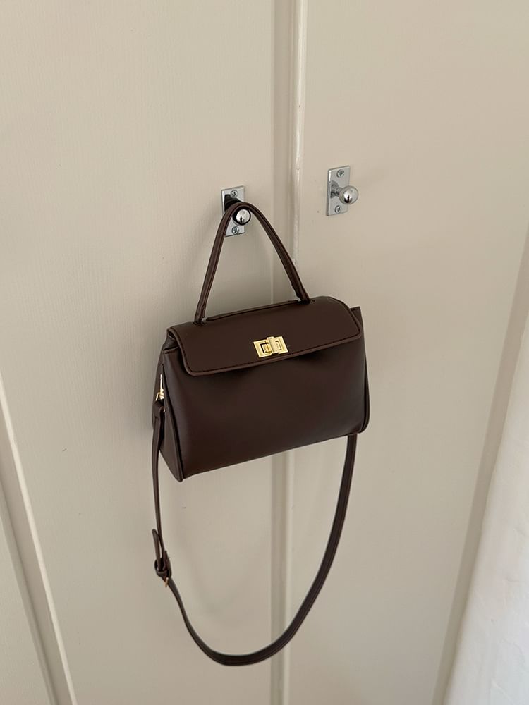 Leather Twist Crossbody Lock Faux Bag