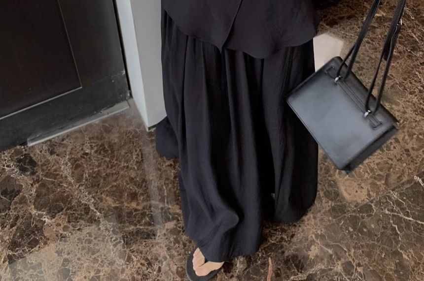 + Waist Set: V-Neck Tank A-Line Maxi Elastic Top Plain Skirt Asymmetrical