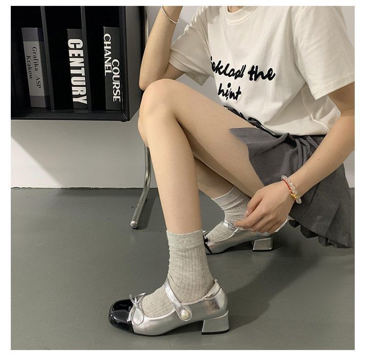 Tone Block Jane Two Pumps Heel Ribbon Mary