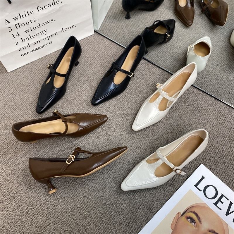 Shoes Strap Pyramid Jane Mary Heel T Pointed