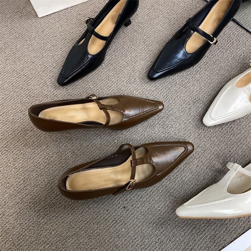 Shoes Strap Pyramid Jane Mary Heel T Pointed