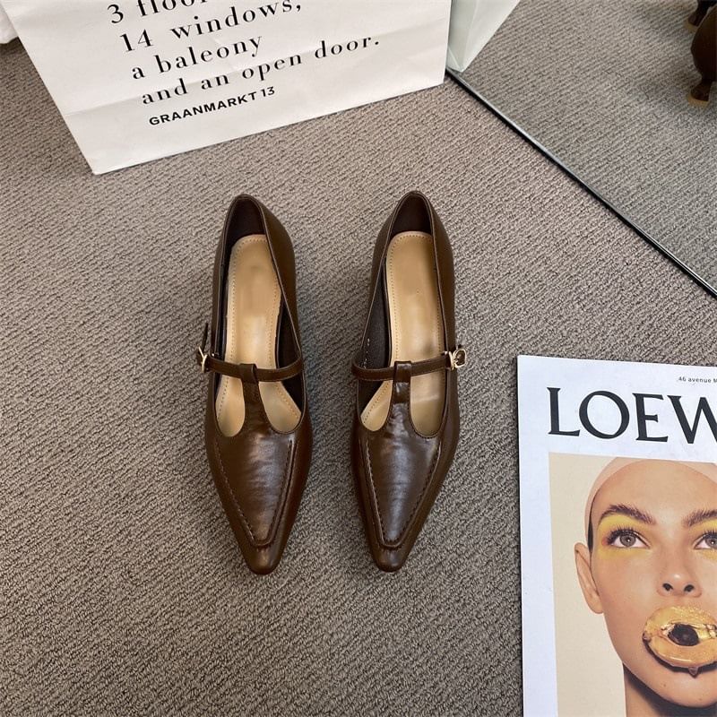 Shoes Strap Pyramid Jane Mary Heel T Pointed