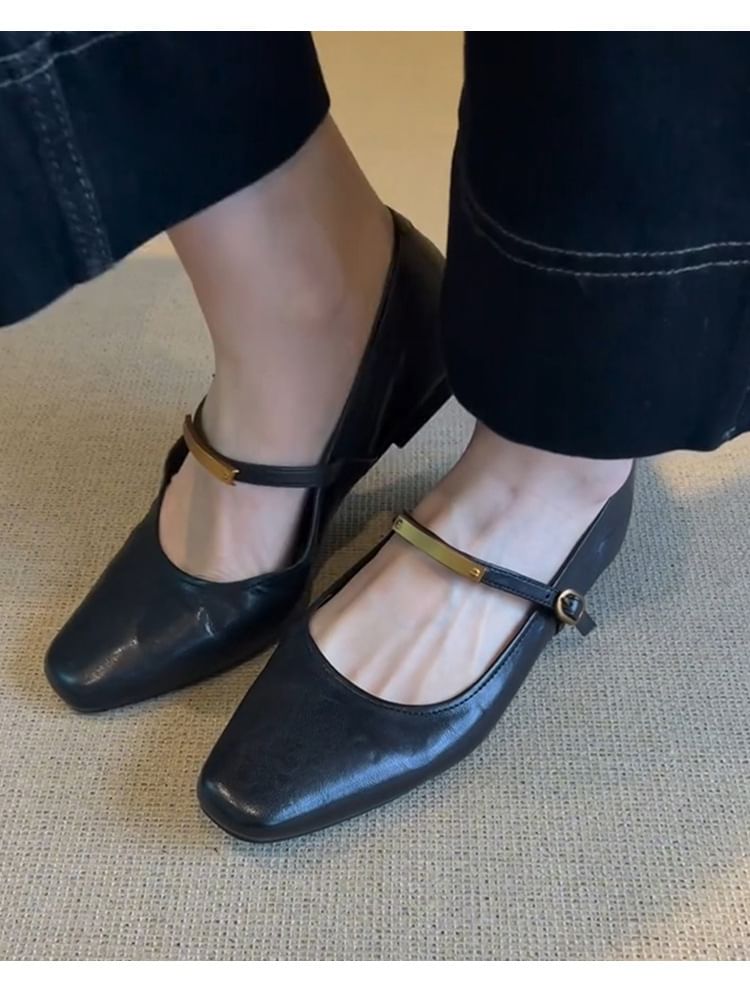 Flats Jane Metal Toe Accent Square Mary