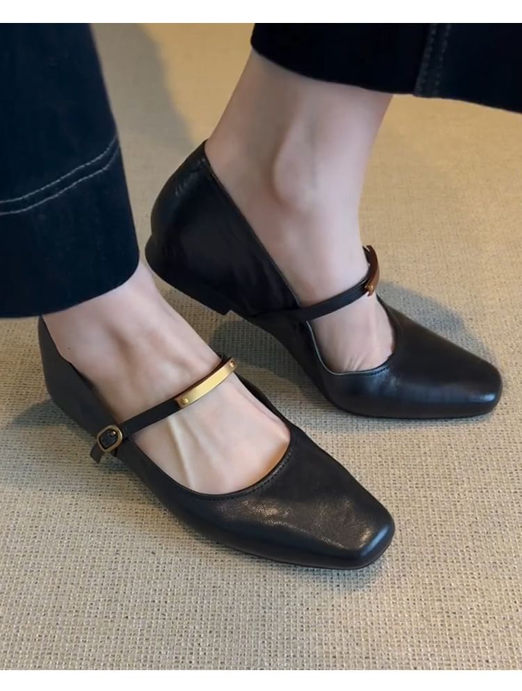 Flats Jane Metal Toe Accent Square Mary