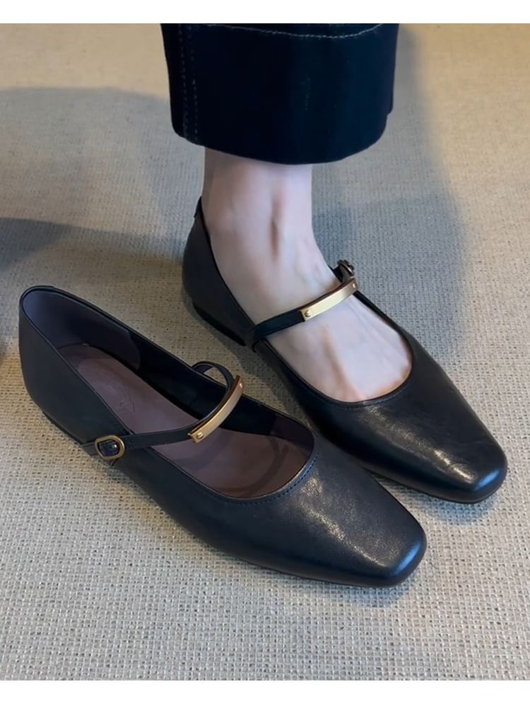 Flats Jane Metal Toe Accent Square Mary