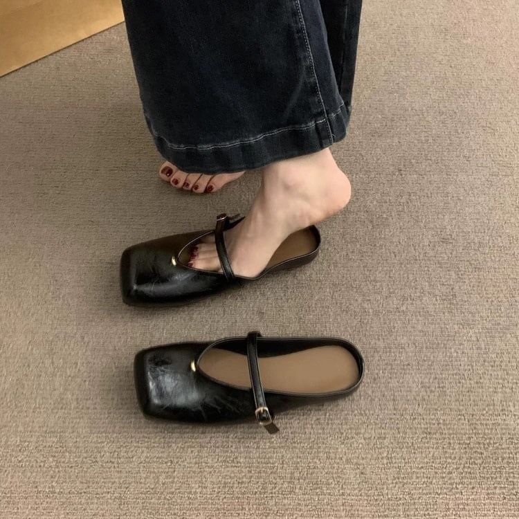 Mules Leather Faux Toe Square