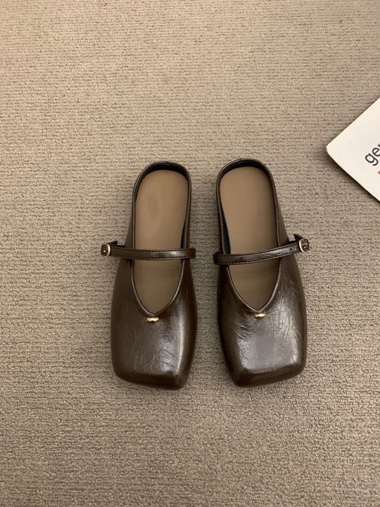 Mules Leather Faux Toe Square