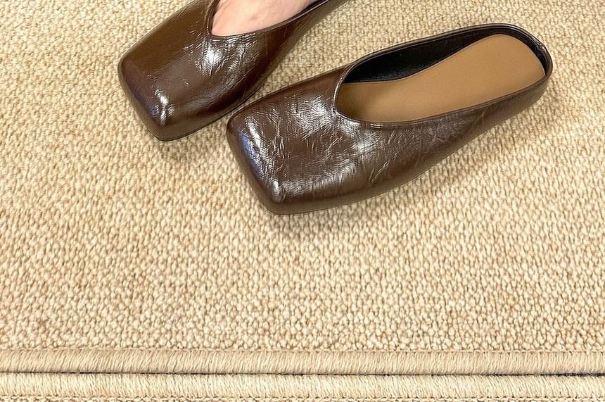 Square Leather Faux Mules Toe