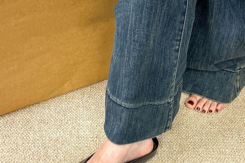 Square Leather Faux Mules Toe