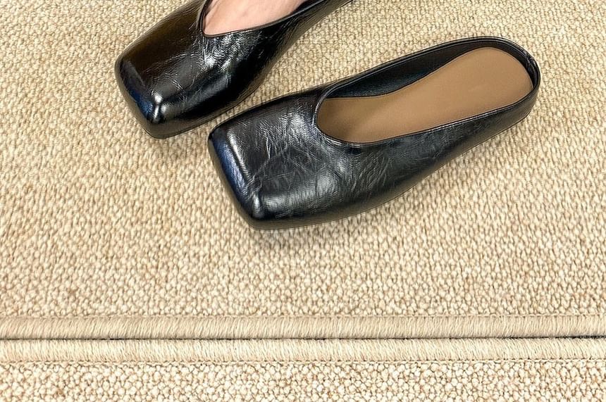 Square Leather Faux Mules Toe