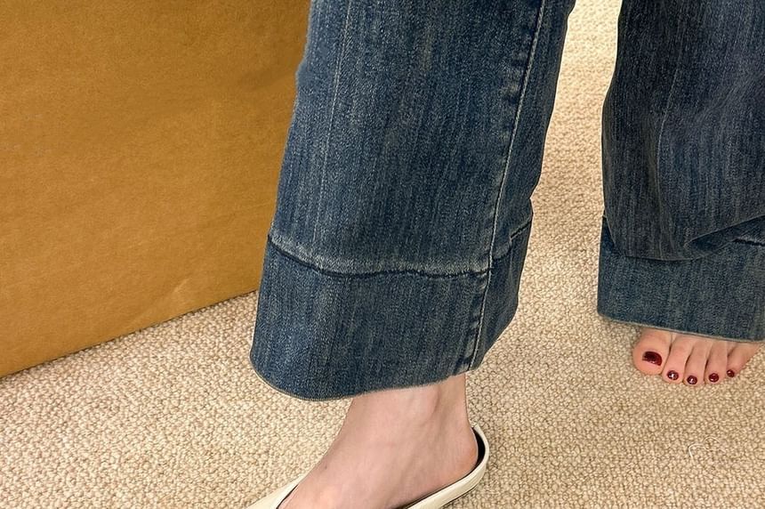 Square Leather Faux Mules Toe