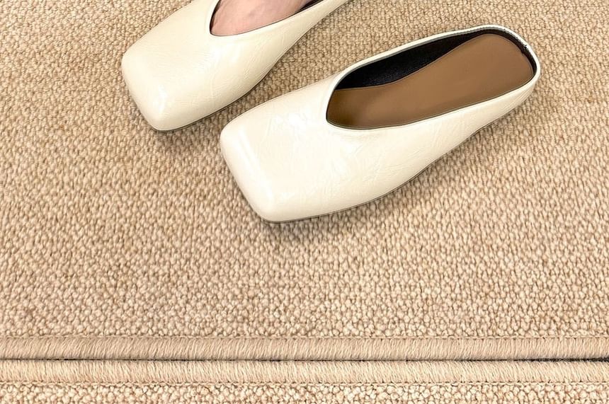 Square Leather Faux Mules Toe