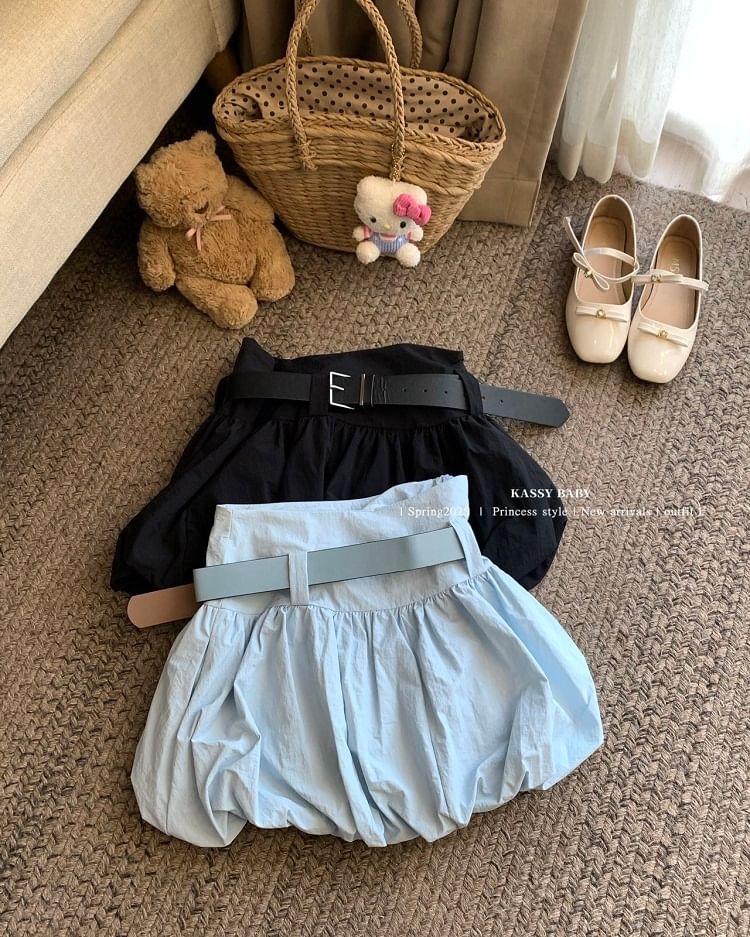 Belt Skirt Mini High Waist Set: Paperbag Plain +