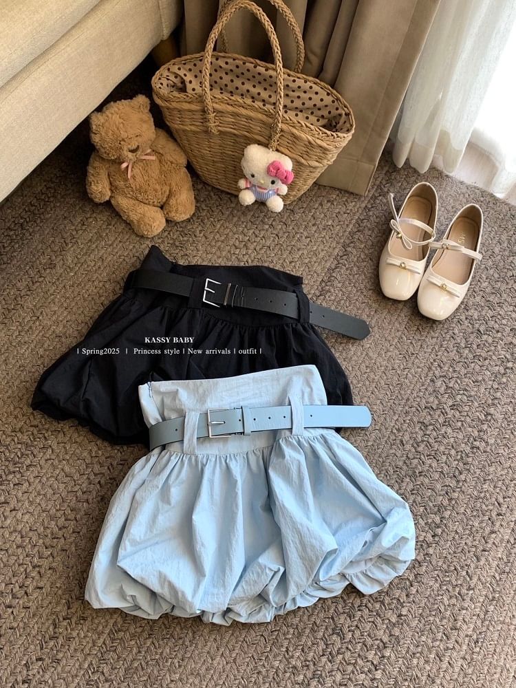 Belt Skirt Mini High Waist Set: Paperbag Plain +