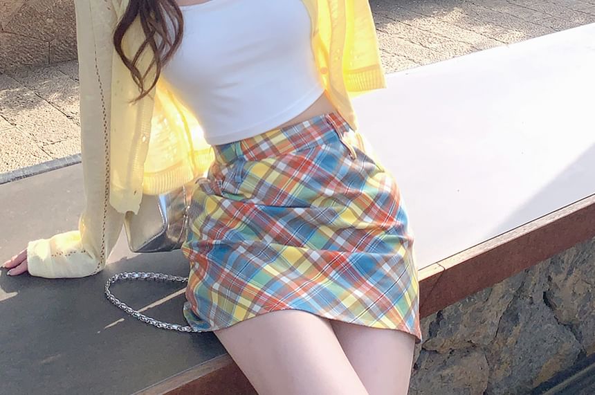 Neck Plain Crew Cardigan Button-Up Perforated Crop