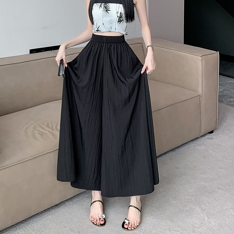 Cropped Waist Culottes Plain High