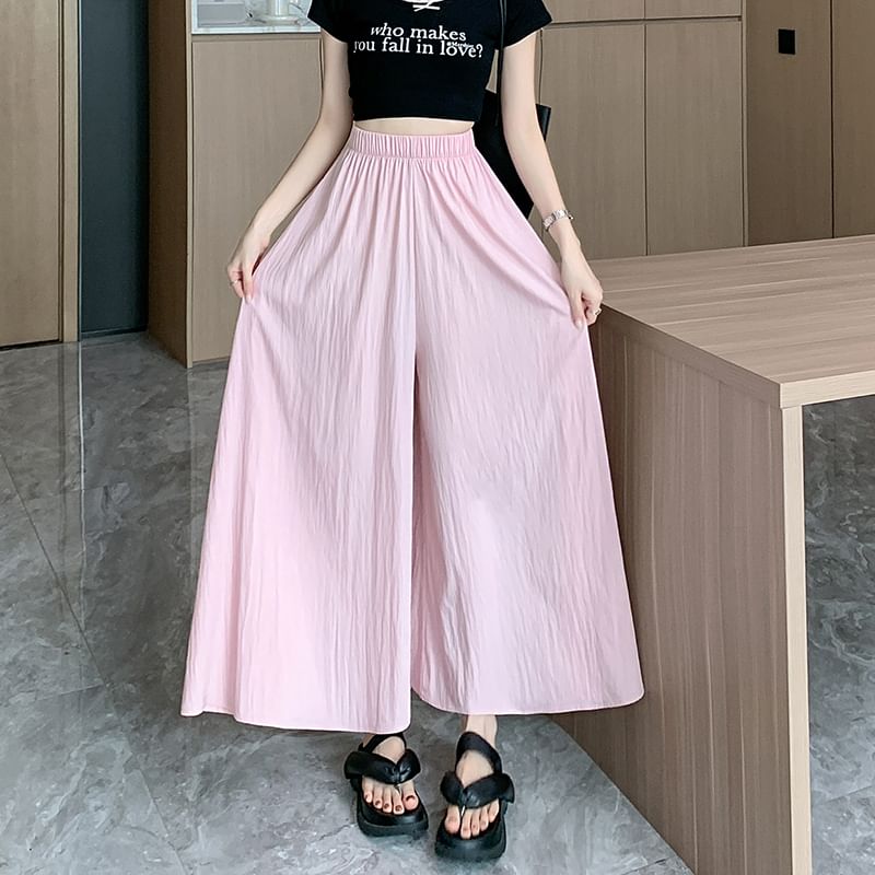 Cropped Waist Culottes Plain High