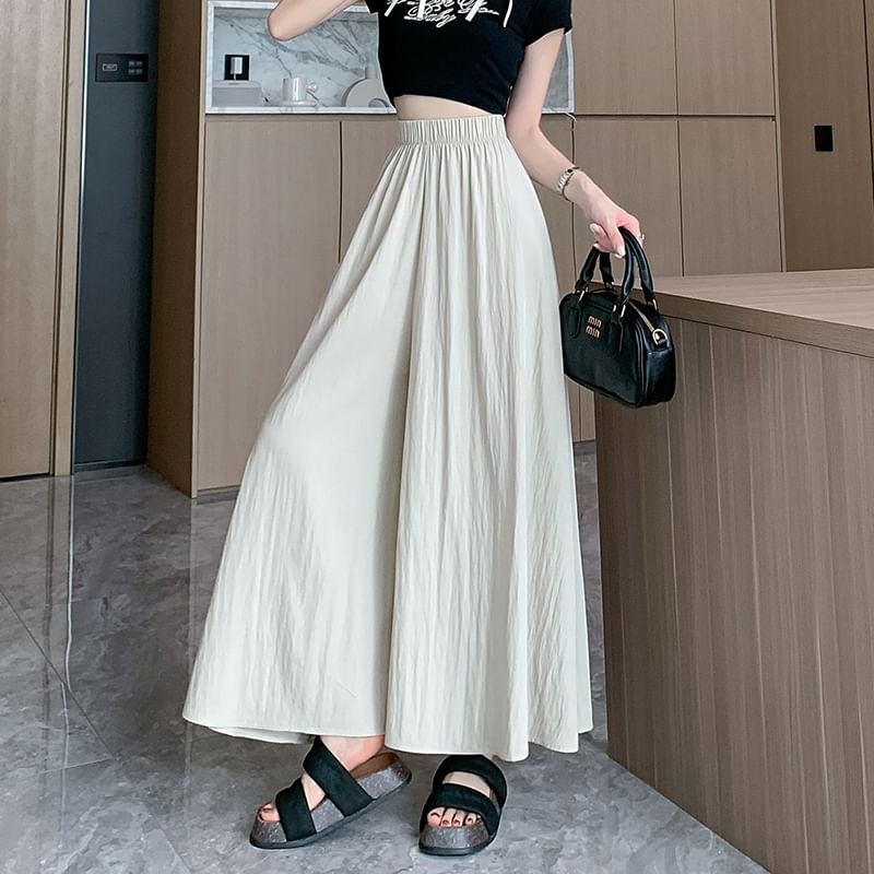 Cropped Waist Culottes Plain High