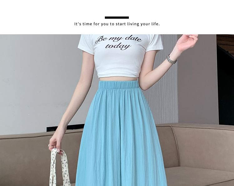 Cropped Waist Culottes Plain High