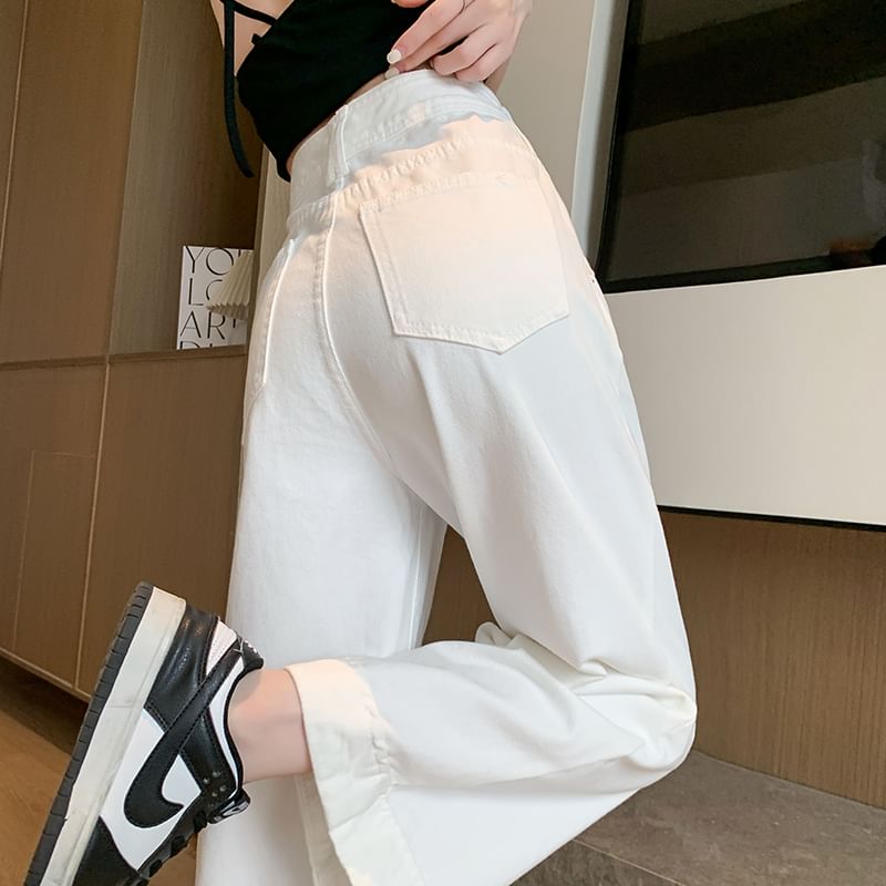 Washed (Various Designs) Jeans High Waist Cropped Wide Leg