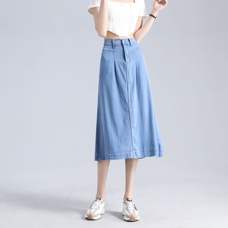 Skirt Waist High A-Line Denim Midi