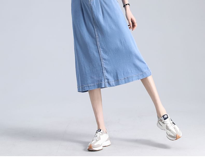 Skirt Waist High A-Line Denim Midi