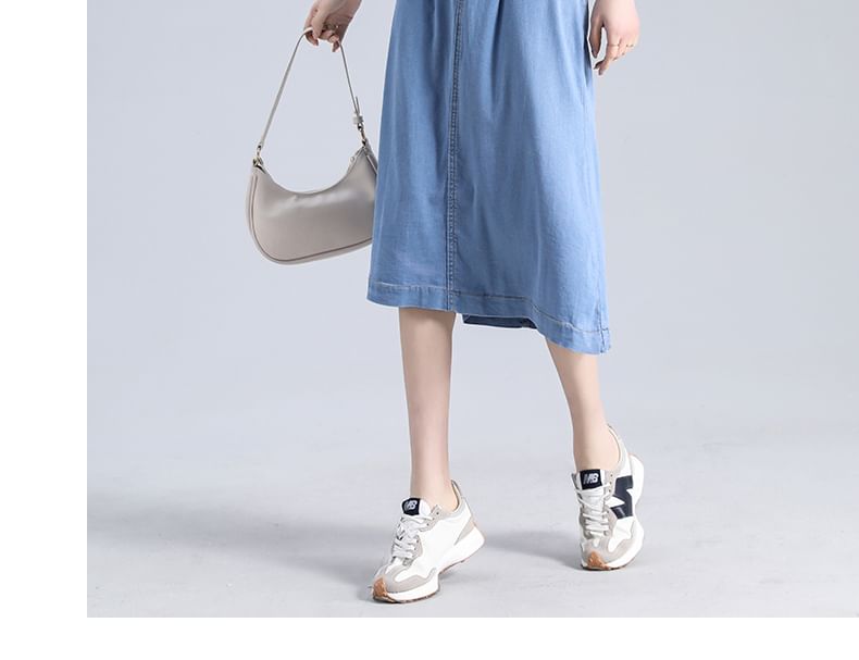 Skirt Waist High A-Line Denim Midi