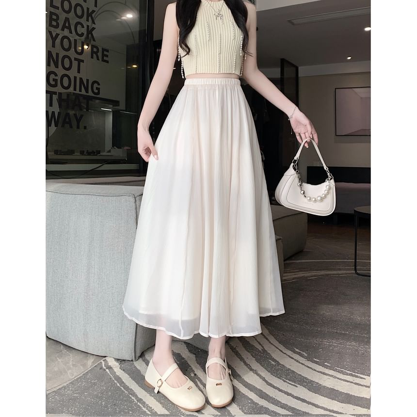 Mesh High Plain Rise A-Line Skirt Midi