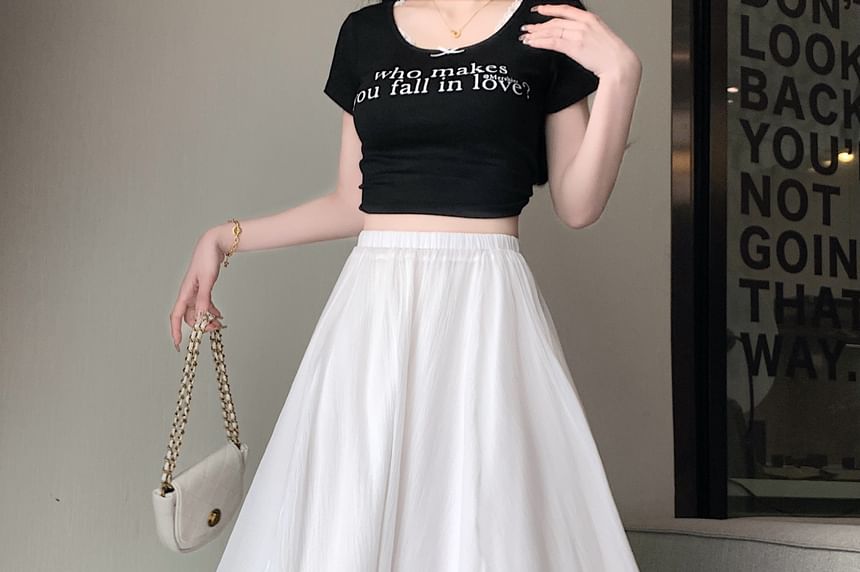 Mesh High Plain Rise A-Line Skirt Midi