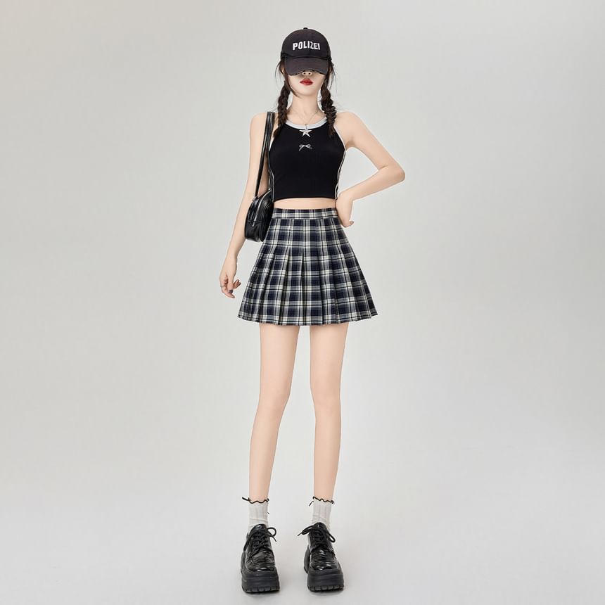 Plaid Rise Mini Skirt High A-Line Pleated