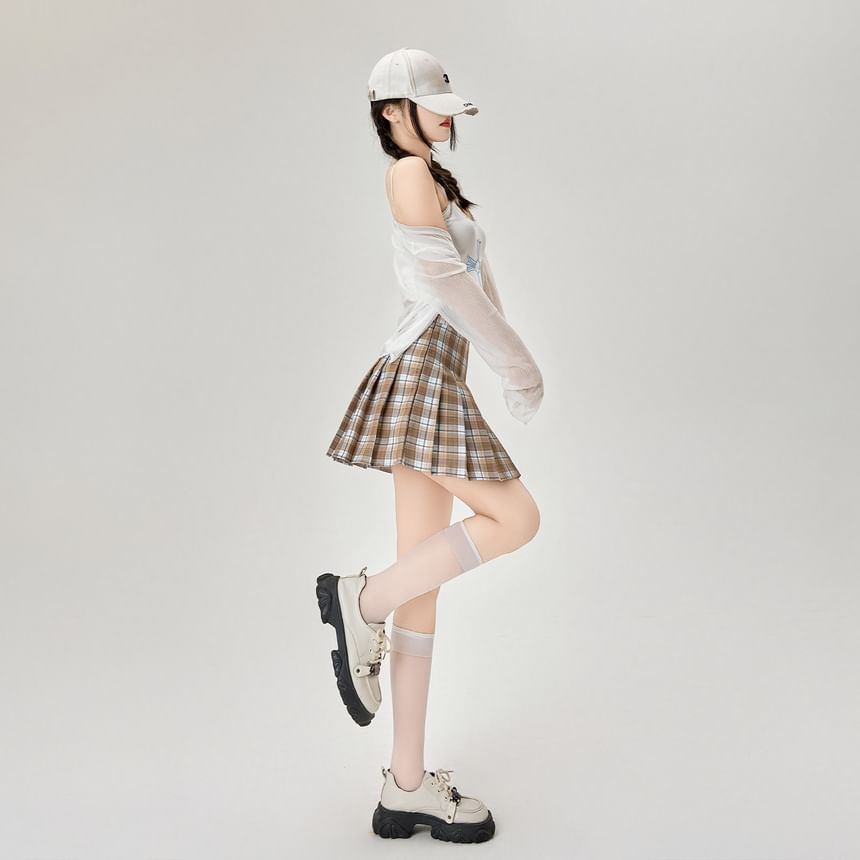 Plaid Rise Mini Skirt High A-Line Pleated