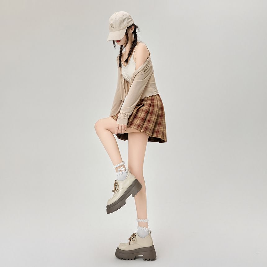 Plaid Rise Mini Skirt High A-Line Pleated