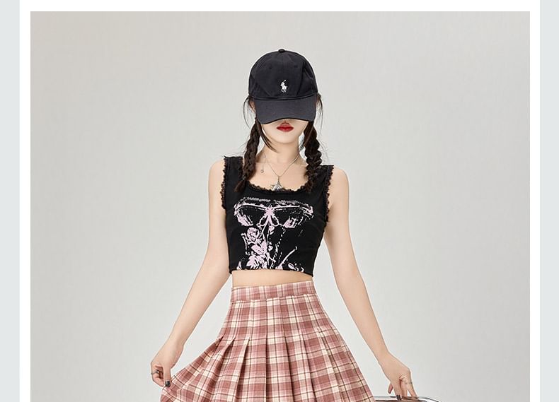 Plaid Rise Mini Skirt High A-Line Pleated